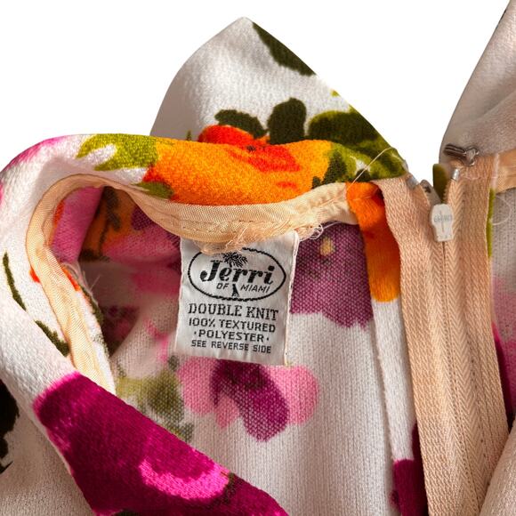 Vintage 1960s Jerri of Miami Floral Dress M Belt Scarf White Pink Orange MCM - Picture 7 of 9